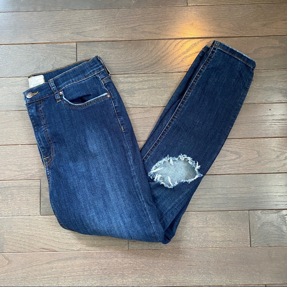 Dark Blue Women's Distressed Knee Skinny Jeans